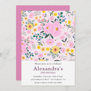 28th birthday invitations Boho Floral Pink