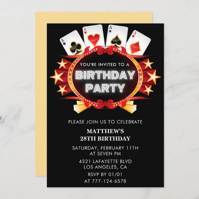 28th birthday invitations Casino Vegas Men (Front/Back)