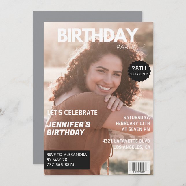 28th birthday invitations for her Magazine Cover (Front/Back)