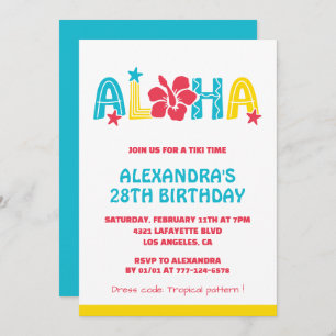 28th birthday invitations Tropical Aloha Hawaiian