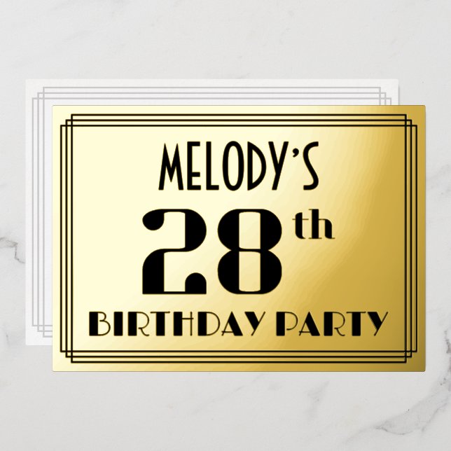28th Birthday Party: Art Deco Look “28” and Name (Front/Back)