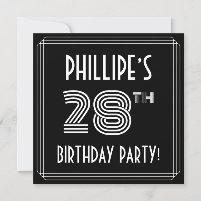 28th Birthday Party: Art Deco Style w/ Custom Name Invitation (Front)