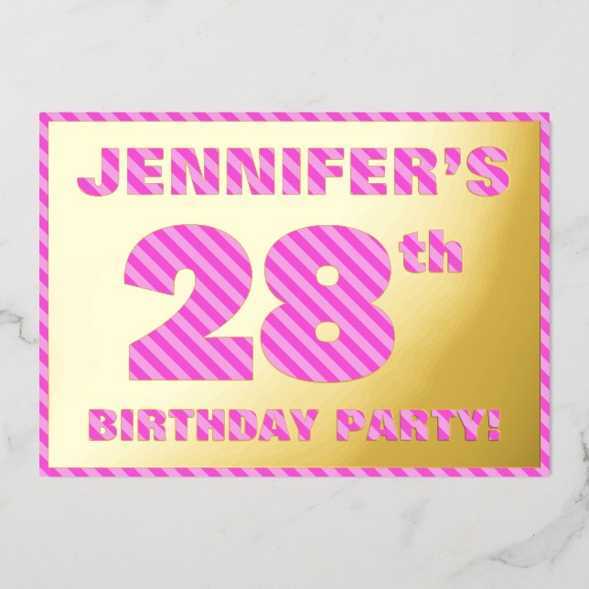 28th Birthday Party — Bold, Fun, Pink Stripes # 28 (Front)