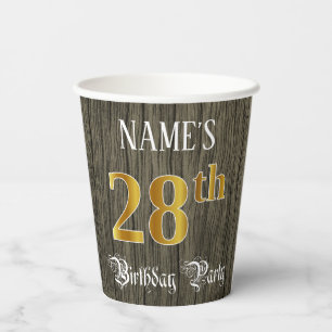 28th Birthday Party — Faux Gold & Faux Wood Looks Paper Cups