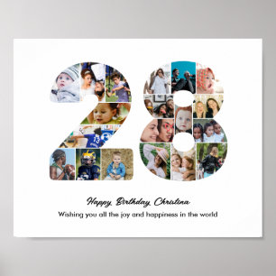 28th Birthday Party Number 28 Photo Collage Poster