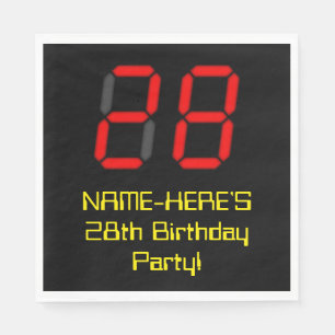 28th Birthday: Red Digital Clock Style "28" + Name Napkin