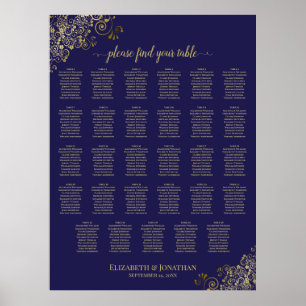 29 Table Wedding Seating Chart Navy Blue & Gold