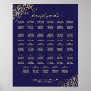 29 Table Wedding Seating Chart Navy Blue & Gold