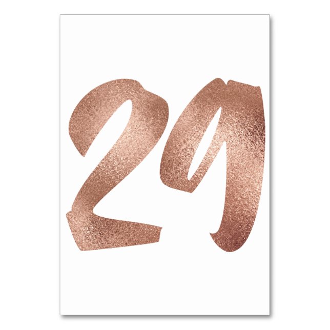 29Table  Number White Metallic Pink Rose Gold Table Number (Front)