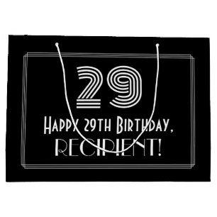 29th Birthday — Art Deco Inspired Look "29" & Name Large Gift Bag