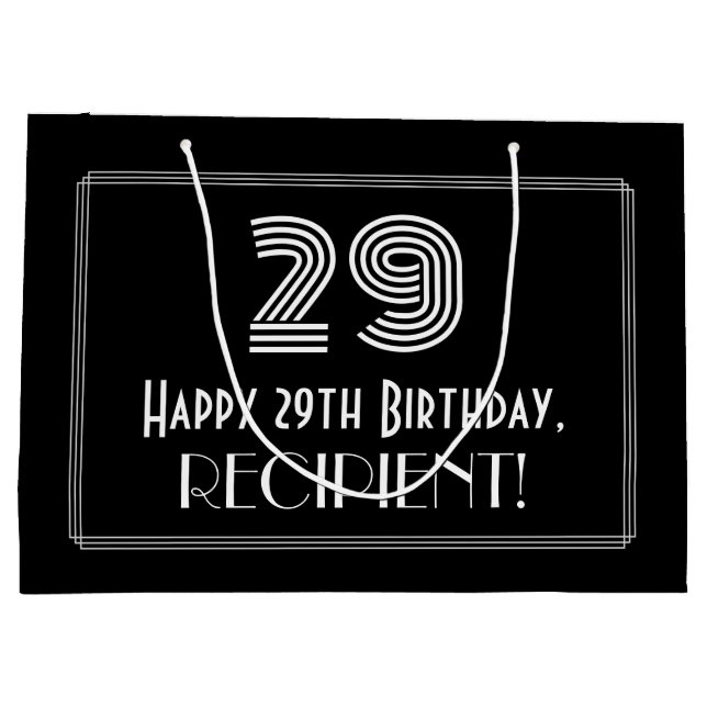 29th Birthday — Art Deco Inspired Look "29" & Name Large Gift Bag (Back)