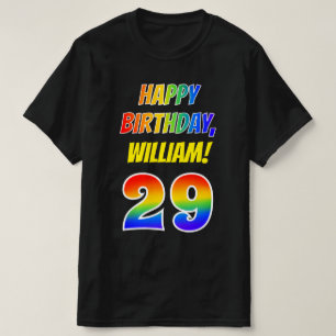 29th Birthday — Bold, Fun, Rainbow 29, Custom Name T-Shirt