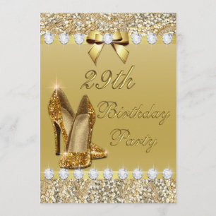 29th Birthday Classy Gold Heels Sequins Diamonds Invitation