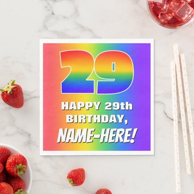 29th Birthday: Colorful, Fun Rainbow Pattern # 29 Napkin (Insitu)