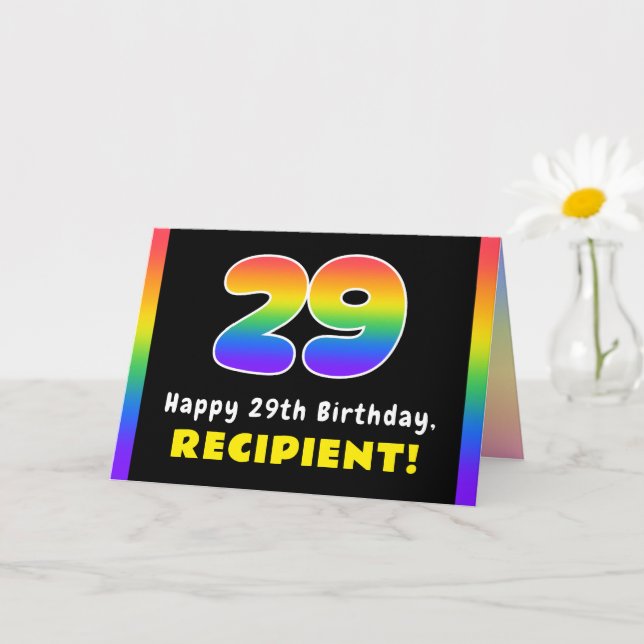29th Birthday: Colorful Rainbow # 29, Custom Name Card (Small Plant)