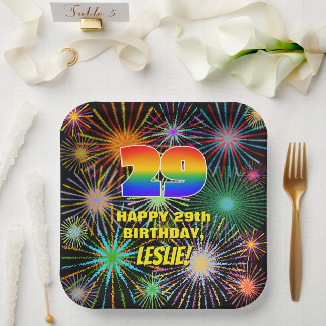 29th Birthday: Colourful, Fun Celebratory Firework Paper Plate (Wedding)