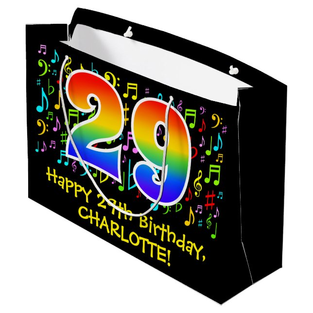 29th Birthday - Colourful Music Symbols, Rainbow 2 Large Gift Bag (Back Angled)