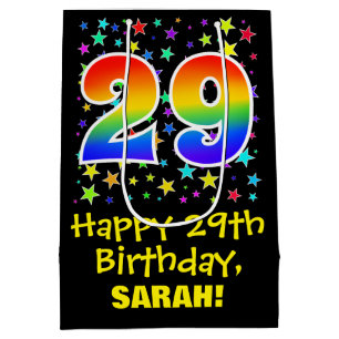 29th Birthday: Colourful Stars Pattern & Rainbow 2 Medium Gift Bag