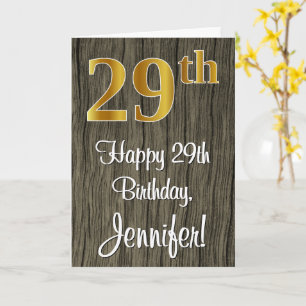 29th Birthday: Elegant Faux Gold Look #, Faux Wood Card