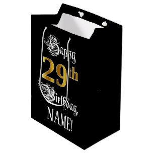 29th Birthday ~ Fancy Script; Faux Gold Look; Name Medium Gift Bag