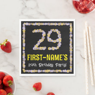 29th Birthday: Floral Flowers Number, Custom Name Napkin