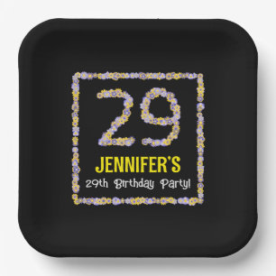 29th Birthday: Floral Flowers Number, Custom Name Paper Plate