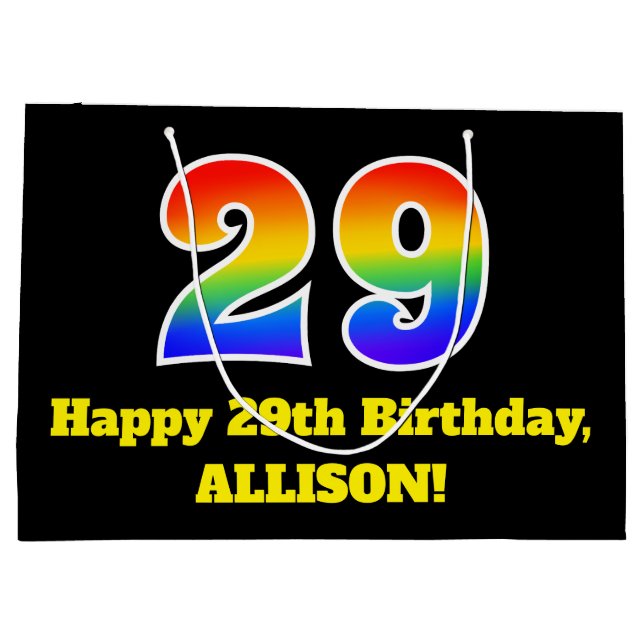 29th Birthday ~ Fun, Colourful, Vibrant, Rainbow 2 Large Gift Bag (Back)