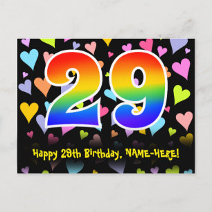 29th Birthday: Fun Hearts Pattern, Rainbow 29 Postcard