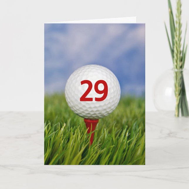 29th Birthday Golf Ball on Red Tee Card (Front)