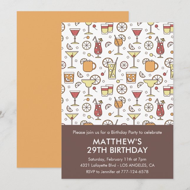 29th birthday invitation Stylish Cocktail Pattern (Front/Back)