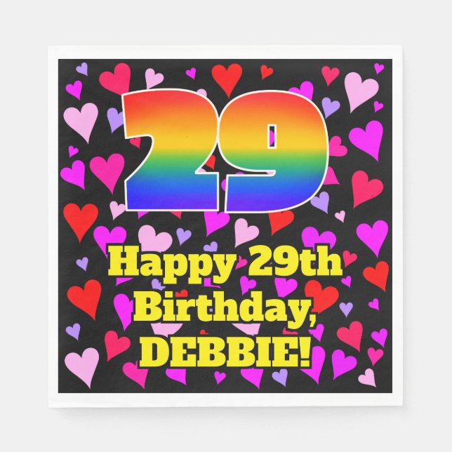 29th Birthday: Loving Hearts Pattern, Rainbow # 29 Napkin (Front)