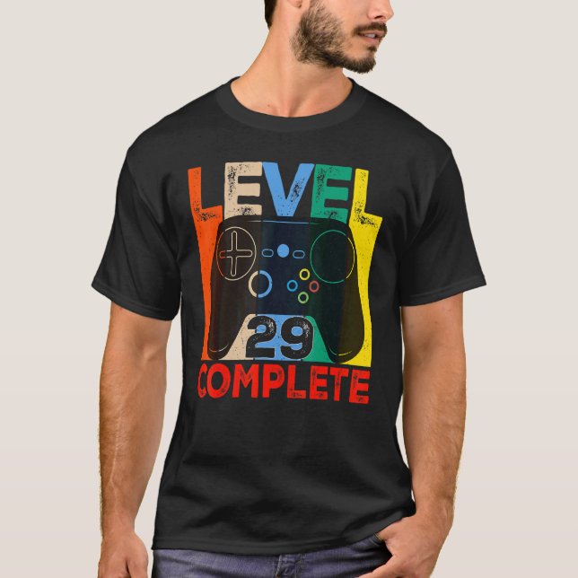 29th Birthday Men Boy Gamer  Level 29 Complete Bor T-Shirt (Front)