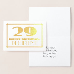 29th Birthday; Name + Art Deco Inspired Look "29" Foil Card