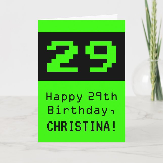 29th Birthday: Nerdy / Geeky Style "29" and Name Card (Front)