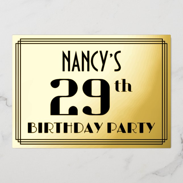 29th Birthday Party: Art Deco Look “29” and Name (Front)