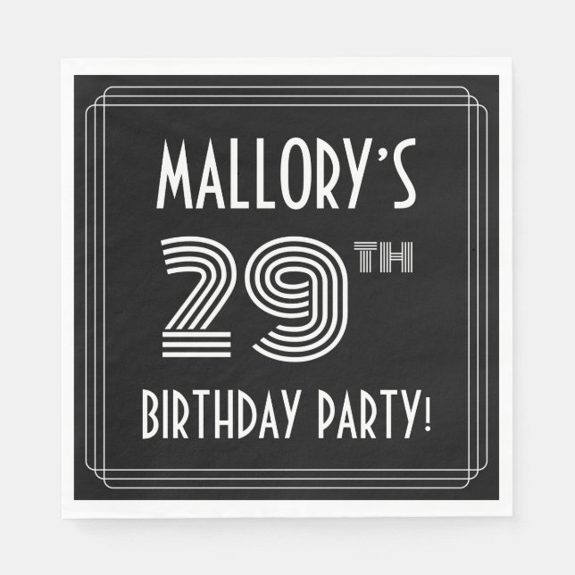 29th Birthday Party: Art Deco Style + Custom Name Napkin (Front)