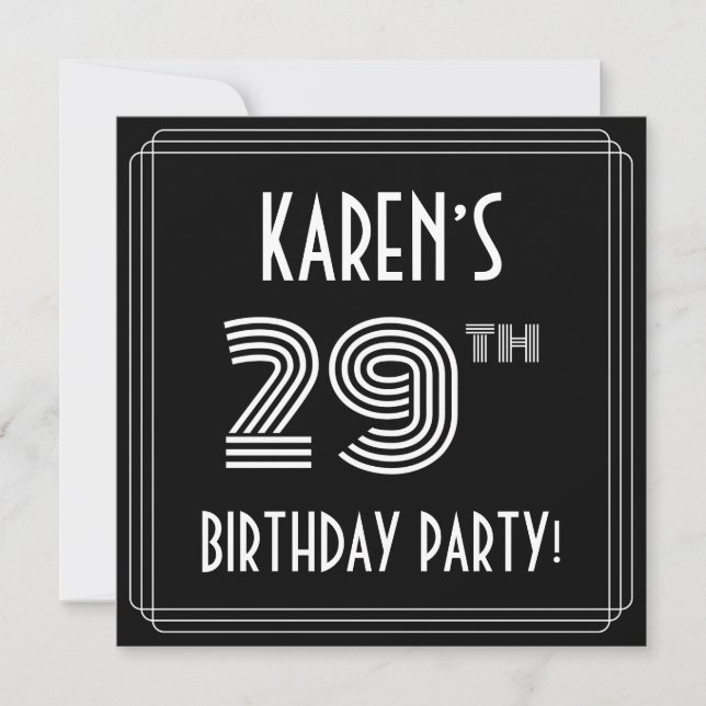 29th Birthday Party: Art Deco Style w/ Custom Name Invitation (Front)