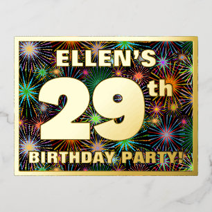 29th Birthday Party: Bold, Colourful Fireworks Loo Foil Invitation Postcard