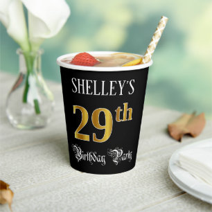 29th Birthday Party — Fancy Script, Faux Gold Look Paper Cups