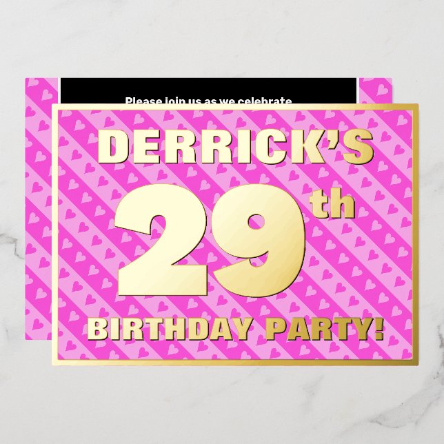 29th Birthday Party — Fun Pink Hearts and Stripes (Front/Back)