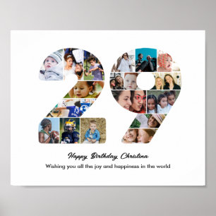 29th Birthday Party Number 29 Photo Collage Poster
