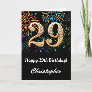 29th Birthday Rainbow Fireworks Black and Gold Card