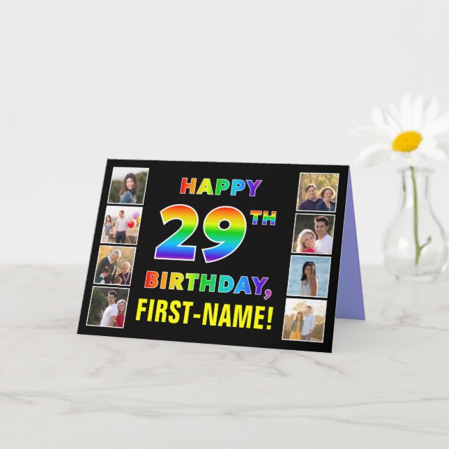 29th Birthday: Rainbow Text, Custom Photos & Name Card (Small Plant)