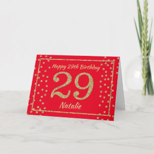 29th Birthday Red and Gold Glitter Confetti Card