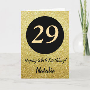 29th Happy Birthday Black and Gold Glitter Card
