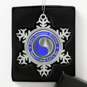 29th Infantry Division  Snowflake Pewter Christmas Ornament