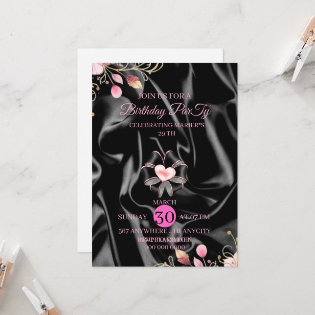 29th Pink Birthday Dinner Digital Invitation, 29 b Invitation (Front/Back In Situ)