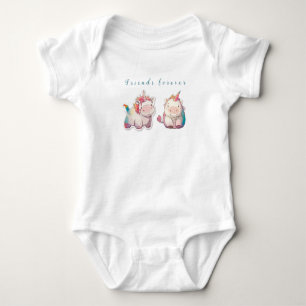 2 сartoon unicorns, personalised baby bodysuit