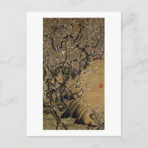 2. 梅花小禽図, 若冲 Plum Blossoms & Small Birds, Jakuchū Postcard