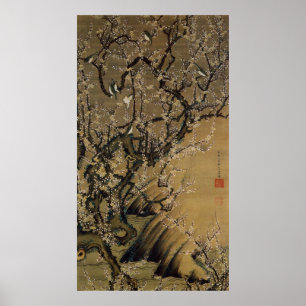 2. 梅花小禽図, 若冲 Plum Blossoms & Small Birds, Jakuchū Poster